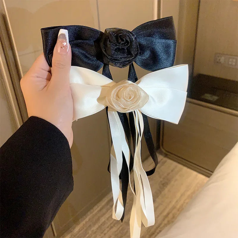 elegant simple style bow knot alloy gauze ribbon hair clip
