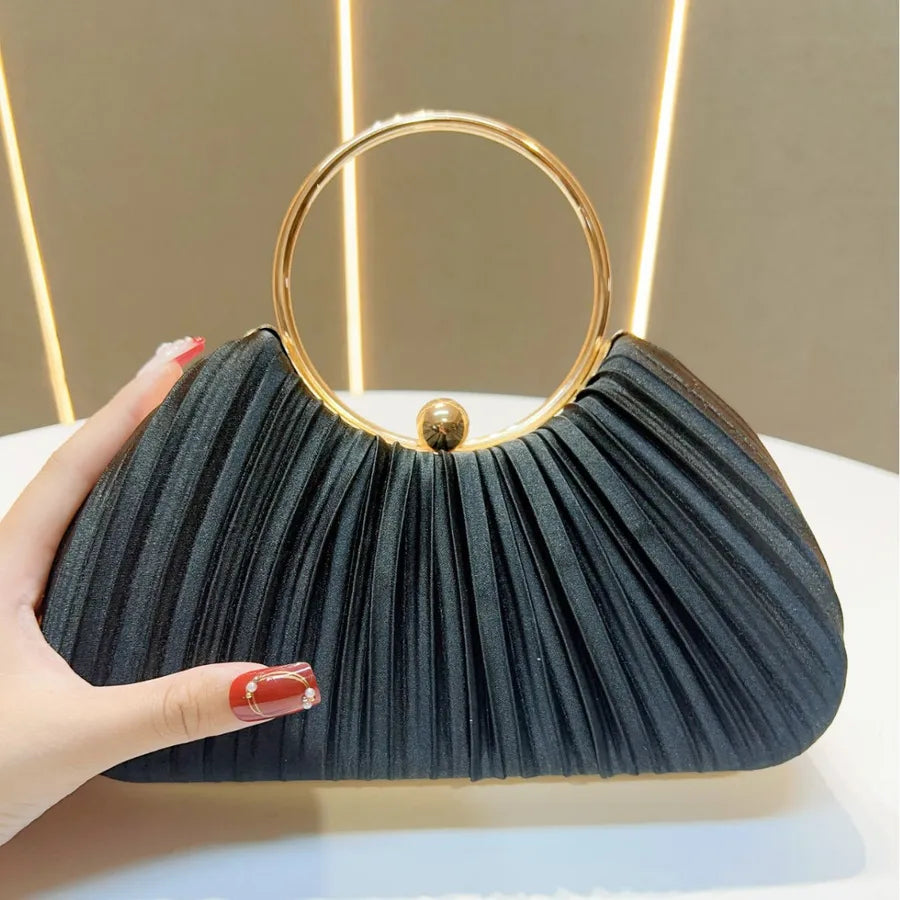 New Women's Handbag Pleated Evening Bag Party Dress Ball Gown Ring KTV Princess Socialite Bag Shell Shape Polyester Material