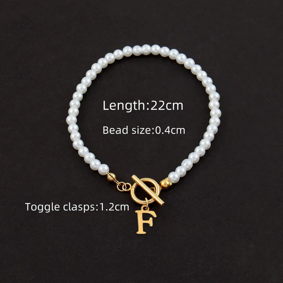 Wholesale Jewelry Elegant Simple Style Classic Style Letter 304 Stainless Steel Artificial Pearl Anklet