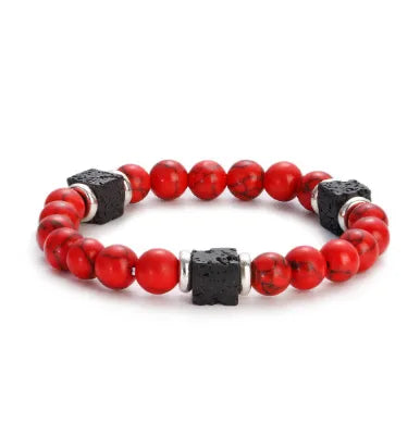 New Lava Cube Volcanic Stone Bracelet Men's Colorful Marble Glass Beads Retro Bracelet