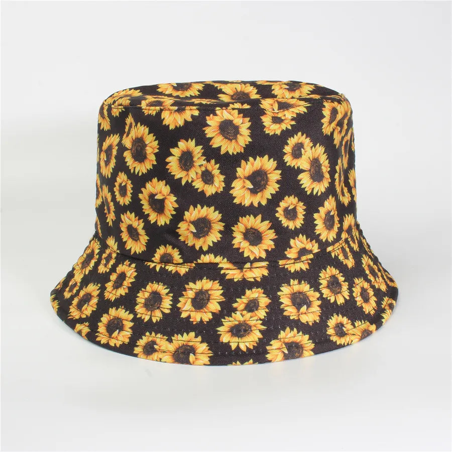 Double-Sided Fisherman Hat Women's Floral Print Sunshade Leaf Animal Cartoon Bucket Cap Spring Summer Elegant Casual Style