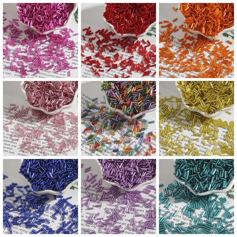 2*7mm filled silver tube beads glass rice beads handmade diy jewelry accessories necklace clothing hand sewn beads material