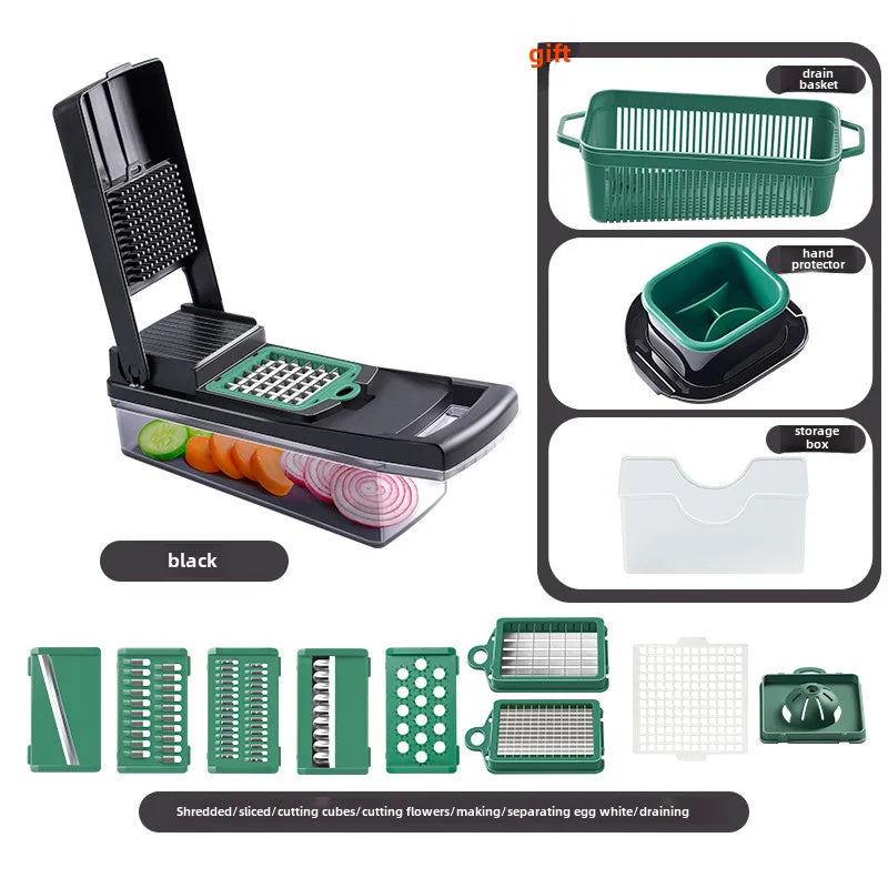 Multi-function vegetable cutter household kitchen shredded artifact draining basket with brush potato slice grater