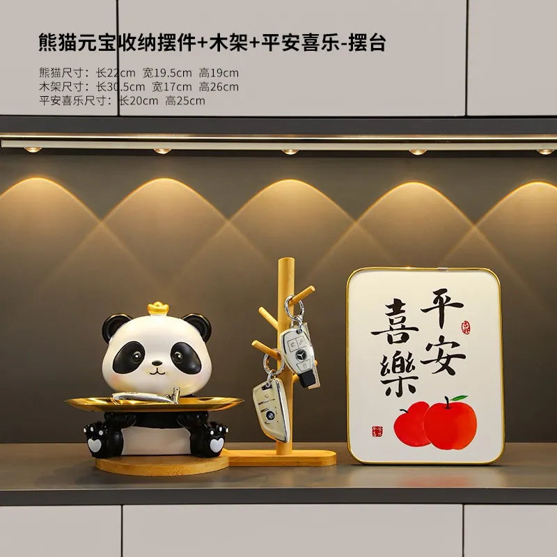 Cute panda decoration key storage living room home decoration creative gift wine cabinet entrance tray