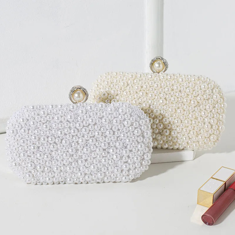 White Polyester Solid Color Square Evening Bags