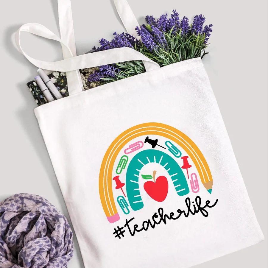 foreign trade Teach Love Rainbow printed canvas bag shoulder bag student fashion handbag spot