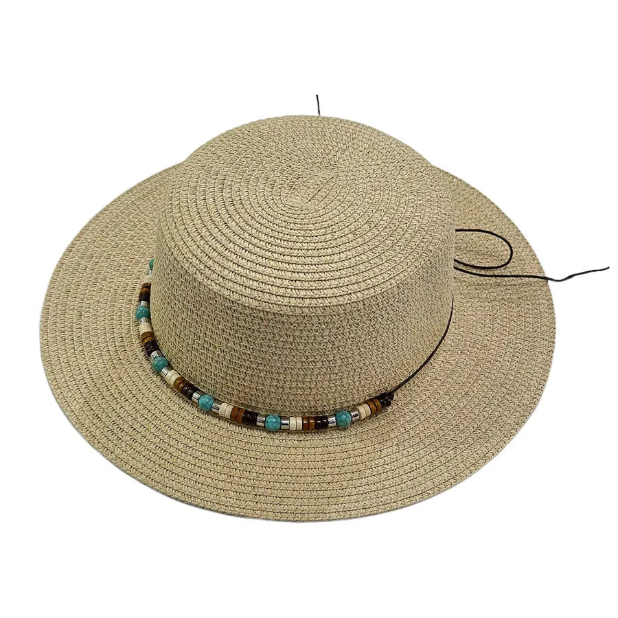 Women's Hawaiian Tropical Shell Flat Eaves Straw Hat