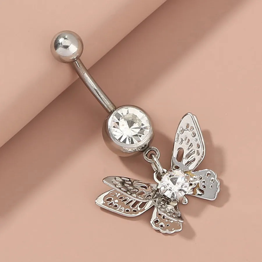 european and american zircon belly button nail butterfly belly button ring piercing jewelry