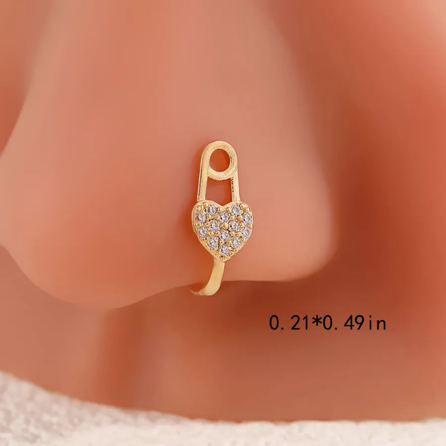 1 Piece Nose Rings & Studs Cute Wedding Pastoral Animal Bow And Arrow Heart Shape Copper Brass Plating Zircon 18K Gold Plated Nasal splint Nose Ring