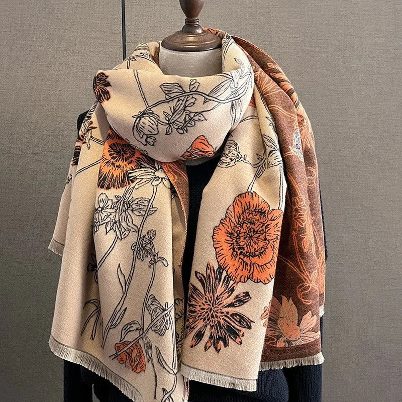 Unisex Basic Color Block Flower Acrylic Scarf
