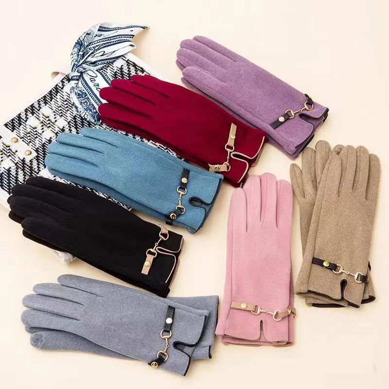 In Stock Warm with Velvet Autumn and Winter Women's Gloves Soft Touch Screen Outdoor Windproof Cycling Velvet Gloves Wholesale