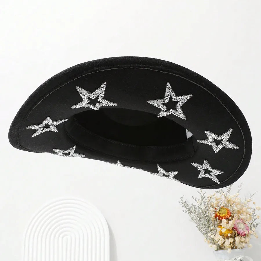 Women's Elegant Retro Star Big Eaves Fedora hat