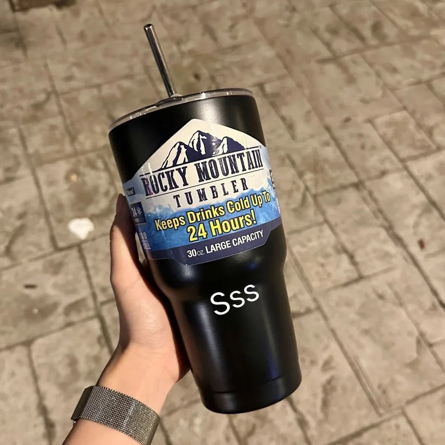 Large Ice Cup Food Grade 304 Stainless Steel Cold and Heat Preservation Double Drink Summer Coffee Cup Vehicle-Borne Cup Portable Men and Women Ins