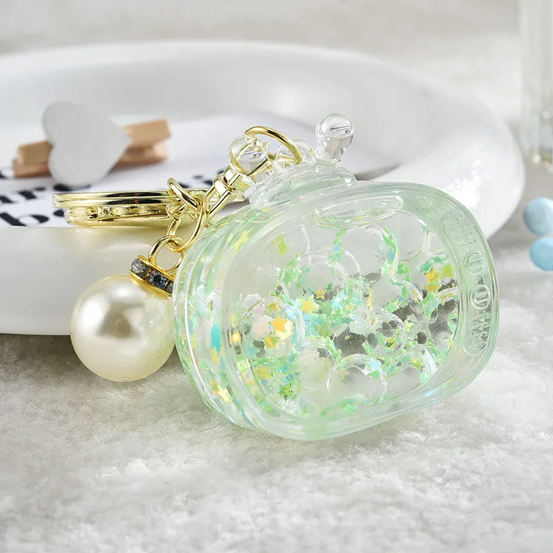 cartoon style geometric arylic plating artificial pearls women's bag pendant keychain