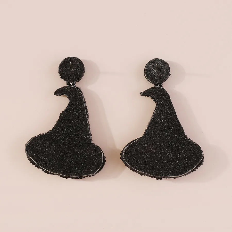 1 Pair Halloween Gothic French Style witch hat Beaded Bead Sequins Rhinestone Pu Bottom Drop Earrings