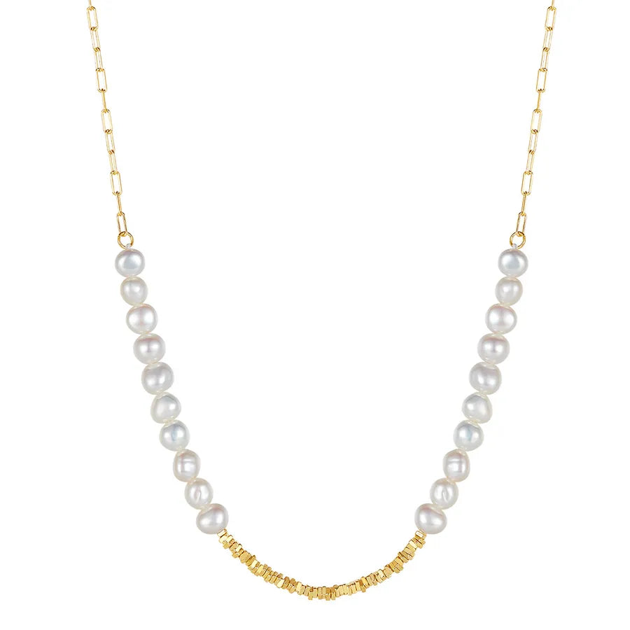 925 Sterling Silver Freshwater Pearl cable chain Plating Geometric Double Layer Necklaces Pendant Necklace Necklace