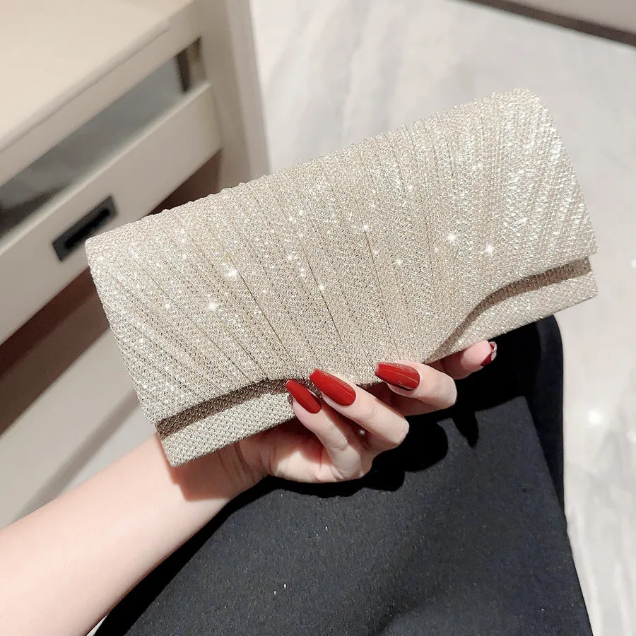 apricot silver polyester solid color rhinestone square evening bags