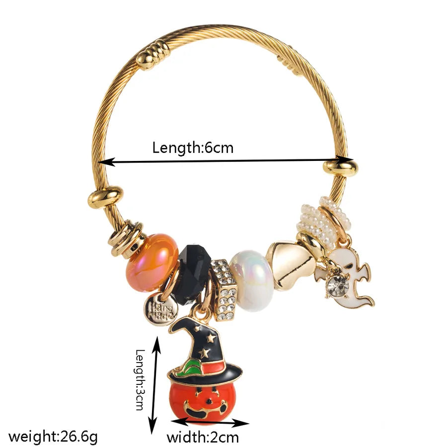 Halloween Elements New Style Women's Gold Stainless Steel Bracelet With Pendant Alloy Skeleton Head Spider Bracelet Design