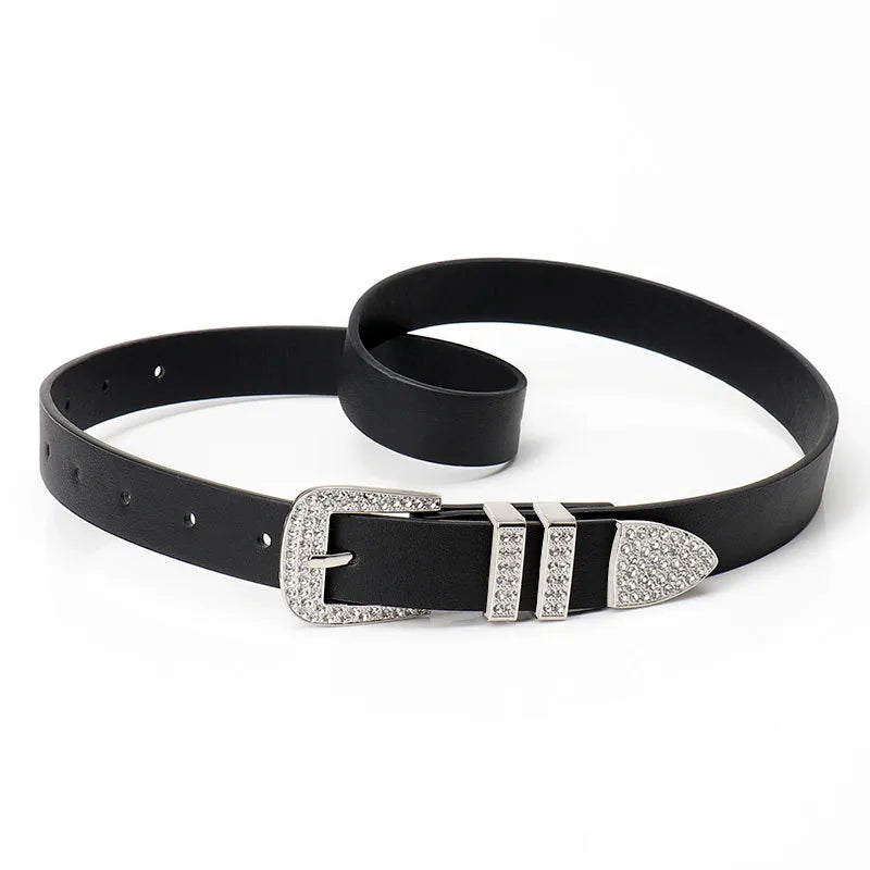 Elegant Business Basic Solid Color Imitation Leather Alloy Women's Leather Belts