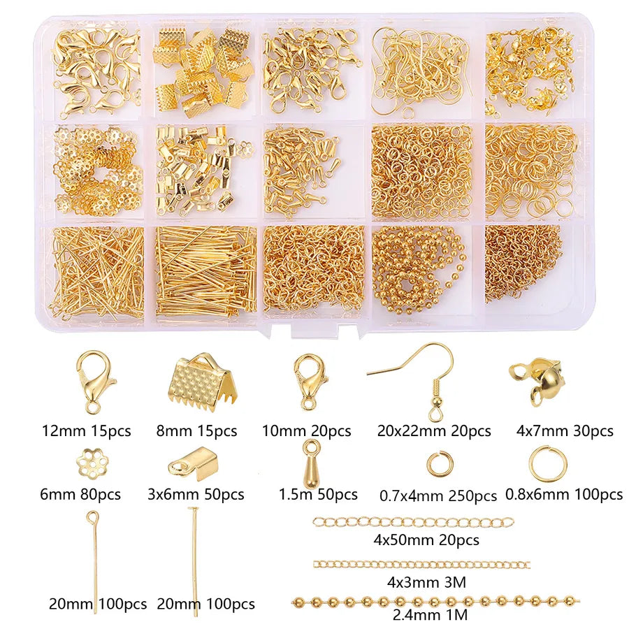 Handmade Beading Jewelry Accessories Kit Earring Hook Bracelet Necklace Material Tool Set Round Circle Chain Metal Simple Design