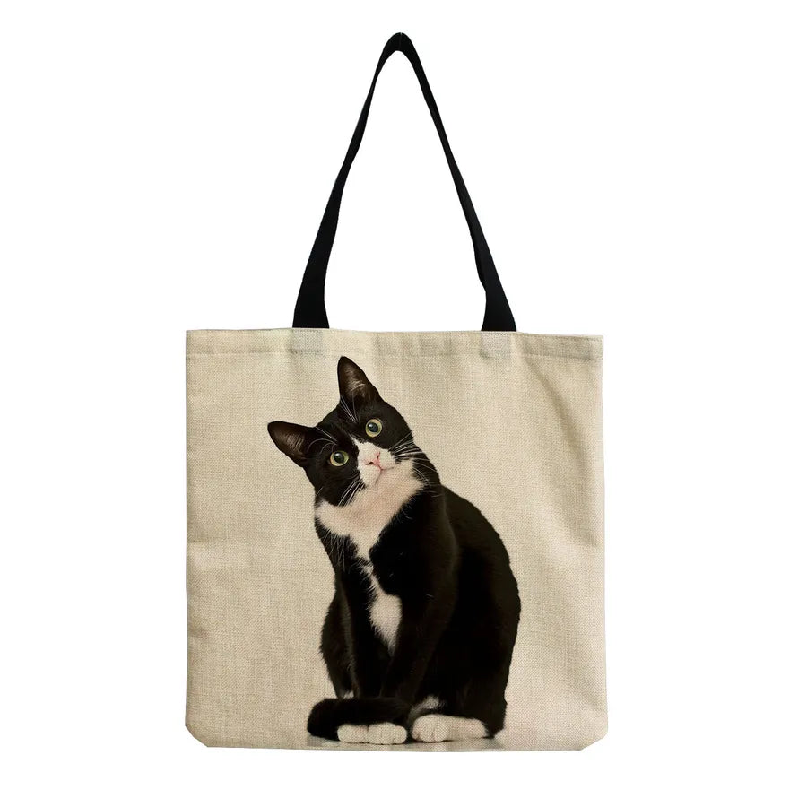 women's all seasons linen cat simple style square open canvas bag