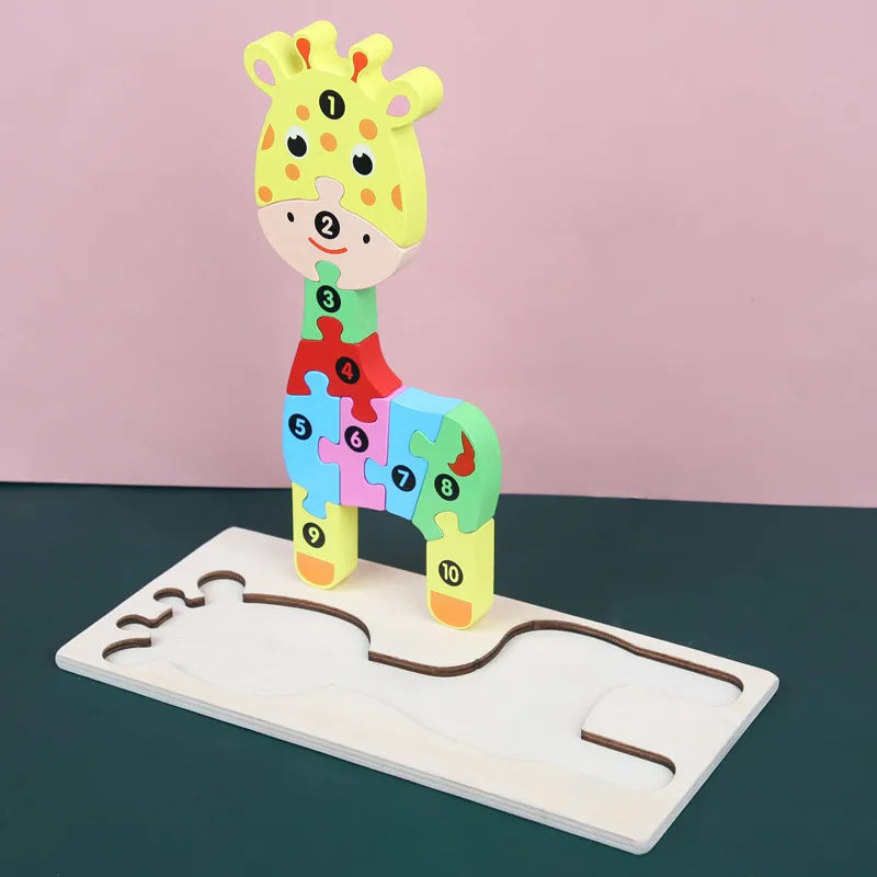 3D Wooden Dinosaur Puzzle Early Education Toys For Kids Assembly Building Blocks Baby Cognitive Skills Development Playset