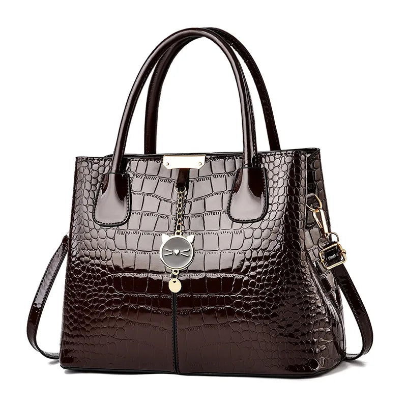 Bright Leather Women's Handbag  Autumn and Winter New Fashionable Mother's Bag Large Capacity Embossed Shoulder Crossbody Bag for Women