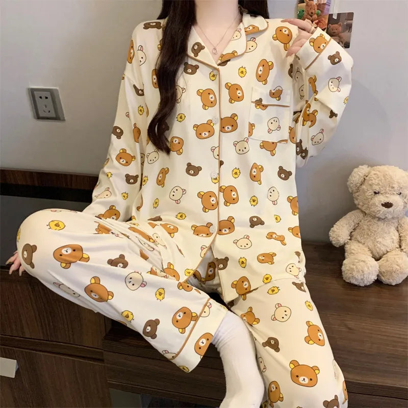 Purple Heart Sweet Style Women's Sleepwear Long Sleeve Home Clothes Spring Autumn High Sensation Dormitory Outdoor Wear Set