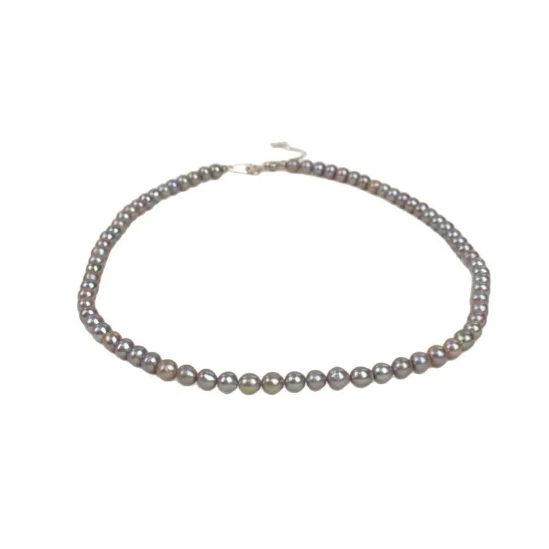 Natural Freshwater Pearl Necklace For Women S925 Silver Grey Versatile Simplicity Lobster Clasp Choker Fake Saltwater Real Hemp