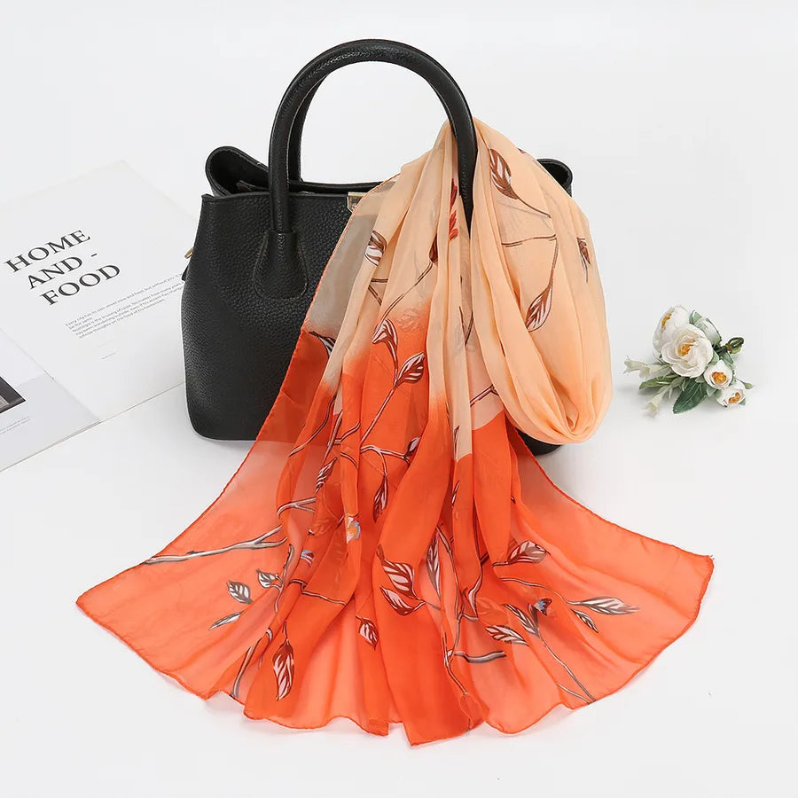 women's fashion plant chiffon printing silk scarves