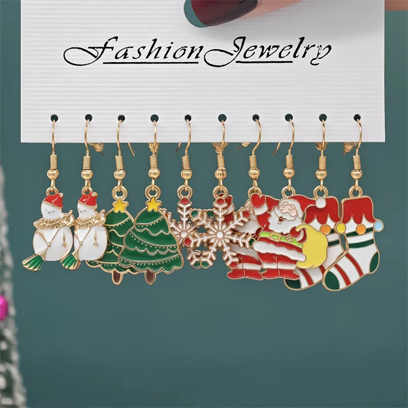 Christmas Series Cartoon Snowflake Star Ear Hooks Women's Holiday Earrings Set Festive Resin Studs Festive Fashion Jewelry