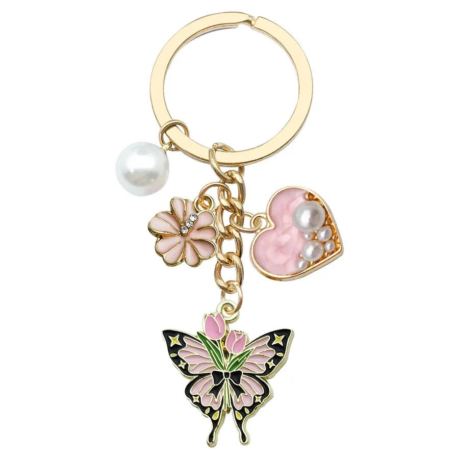 Cute Sweet Heart Shape Butterfly Alloy Enamel Bag Pendant Keychain
