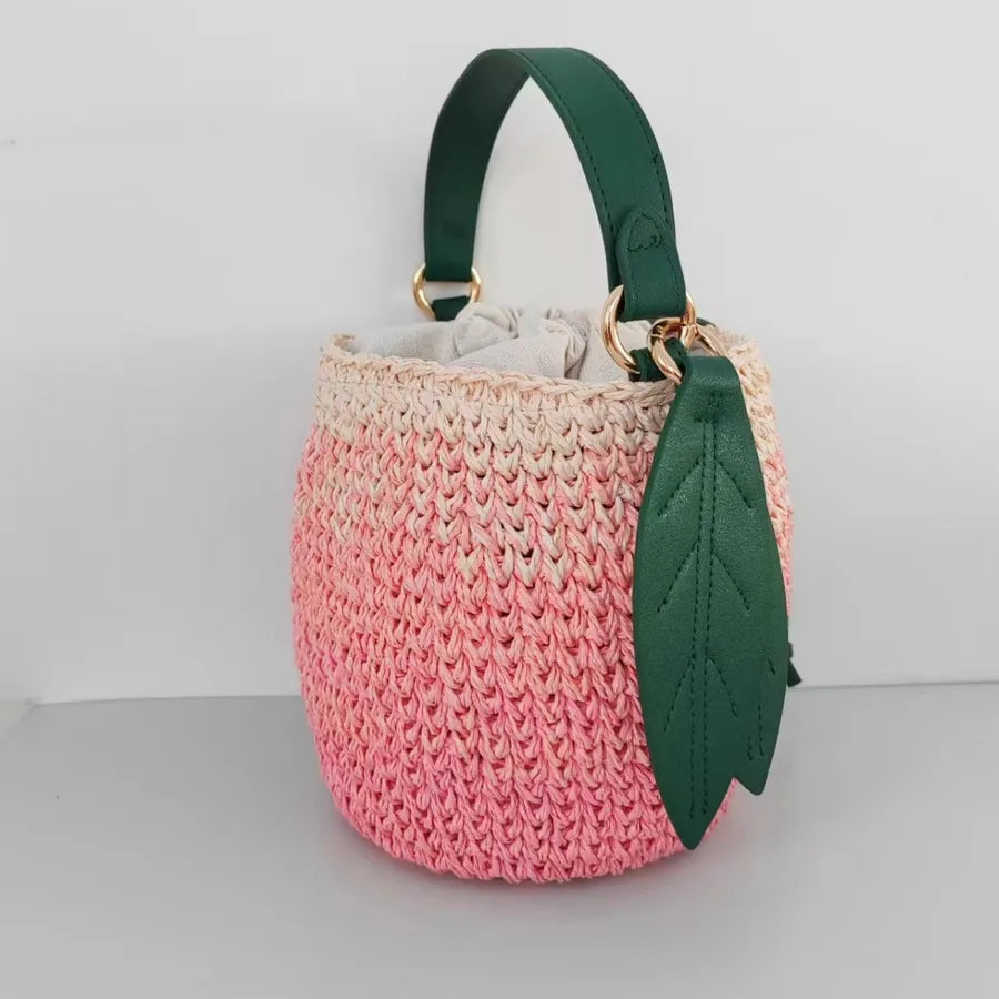Women's Paper Color Block Fruit Vacation Beach Streetwear Weave Bucket String Straw Bag