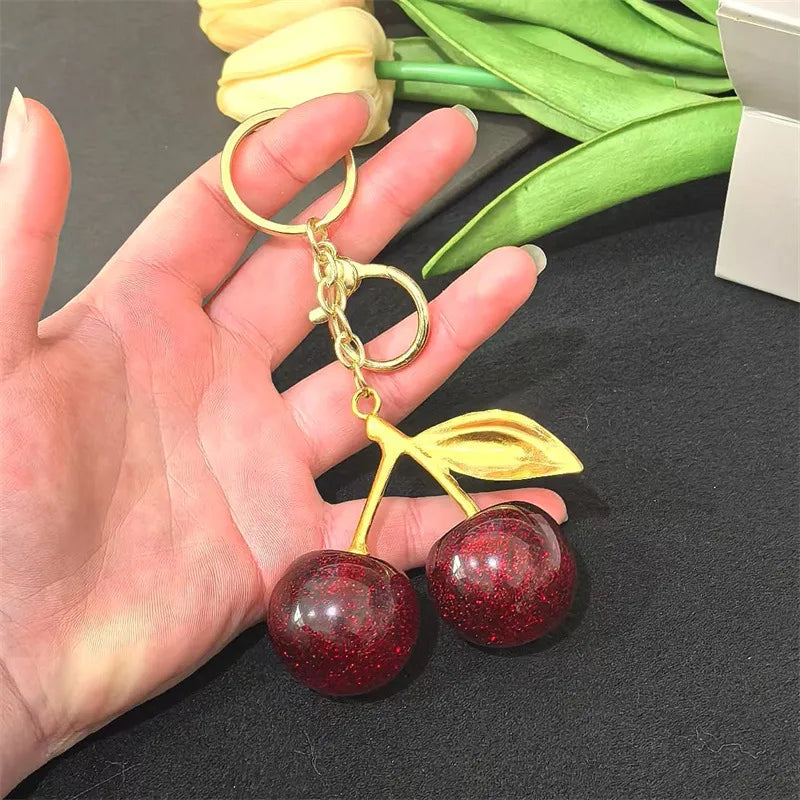 1 Piece Cute Modern Style Cherry Alloy Resin Unisex Lobster Trigger Clasp Closure Bag Pendant Keychain