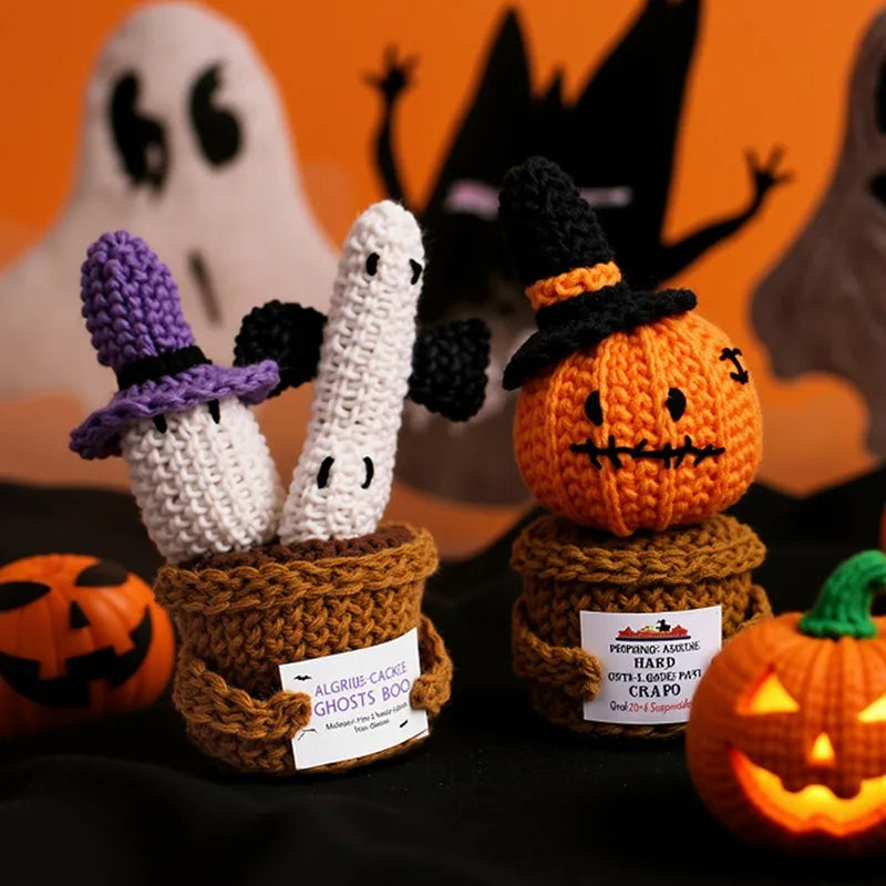 Halloween Knitted Funny Expression Doll Positive Energy Card Ghost Potted Plant Decoration Cotton Material Toy