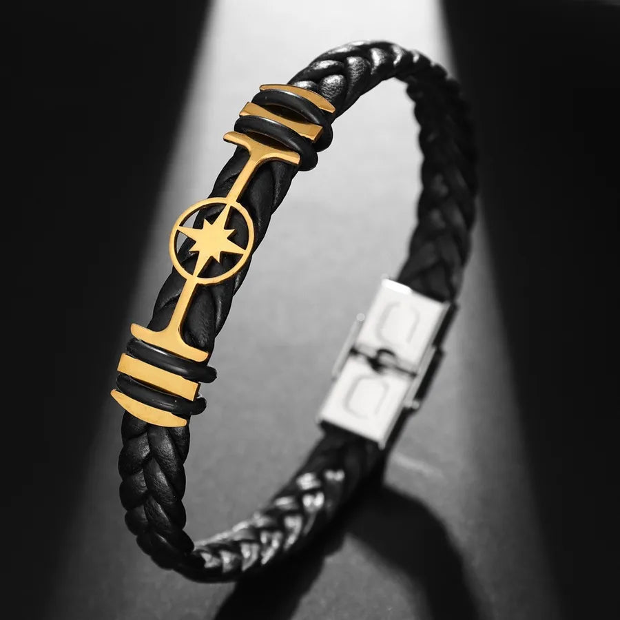 Retro Punk Solid Color Pu Leather Men's Bracelets Men Cord & Leather Bracelets