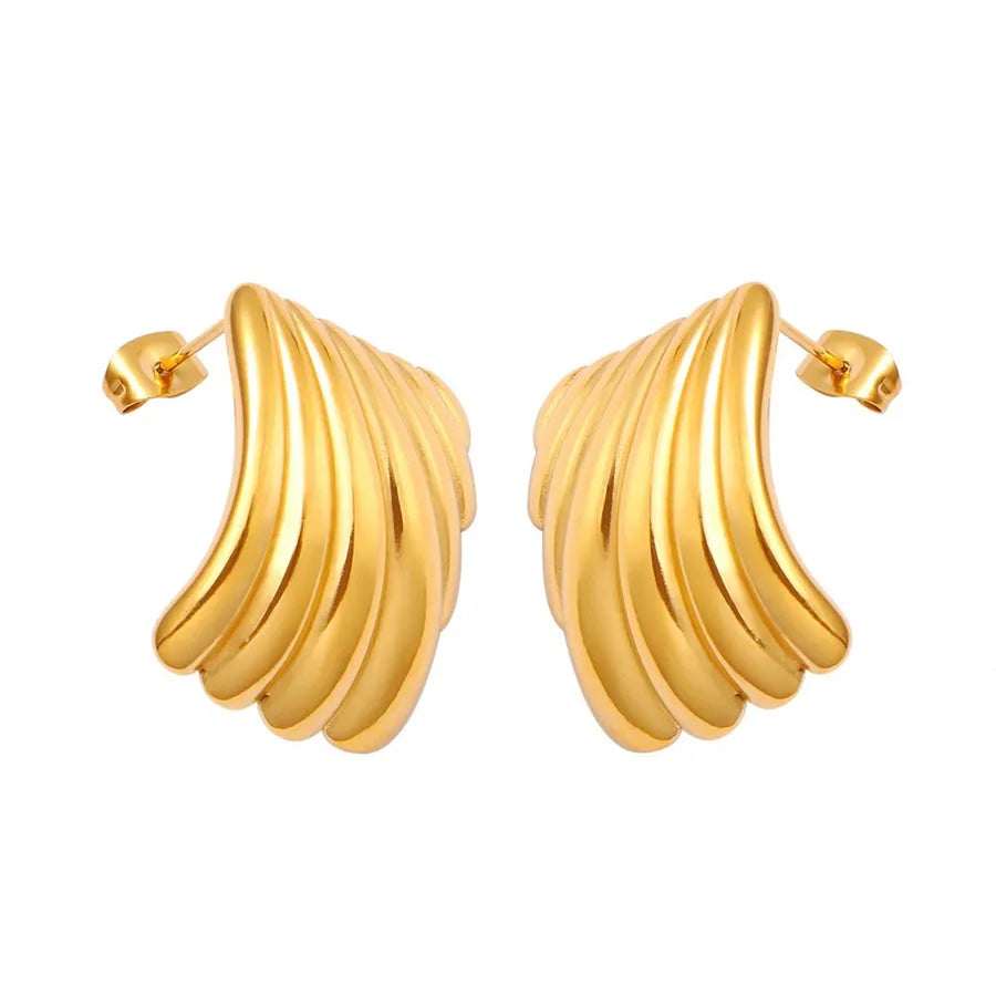 1 Pair Elegant Lady Vacation Solid Color Feather Polishing Plating 304 Stainless Steel 18K Gold Plated  Backs Ear Studs