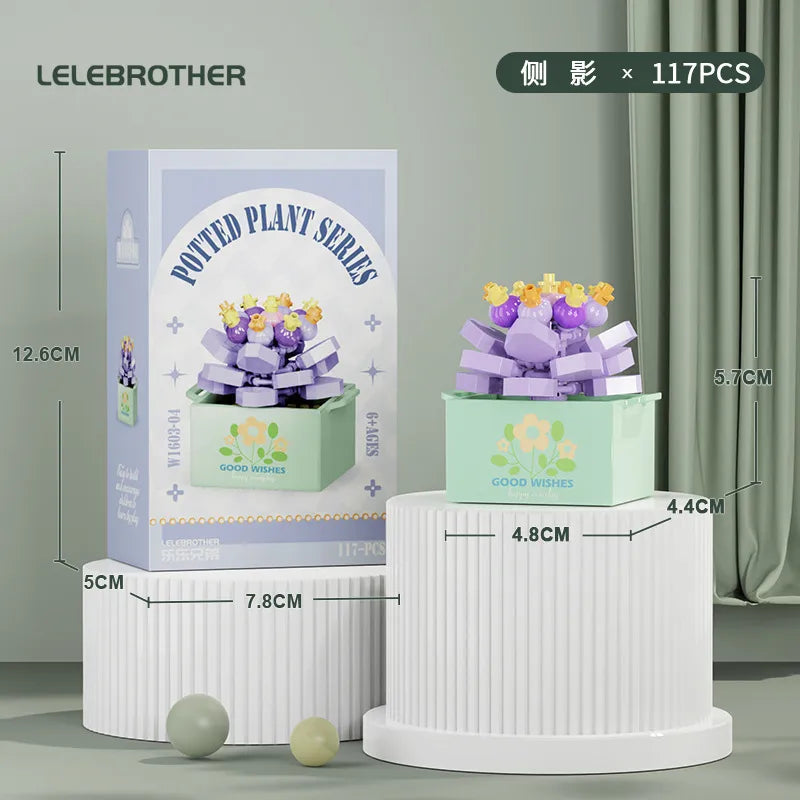 Compatible with  Blocks Flower Children's Educational Assembled Simulation Eternal Flower Flowers Fleshy Potted Toy Gift Wholesale