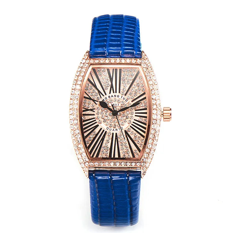 Explosions Barrel-shaped Diamond-encrusted Women's Fashion Watch Internet Celebrity  Rose Golden Roman Quartz Watch