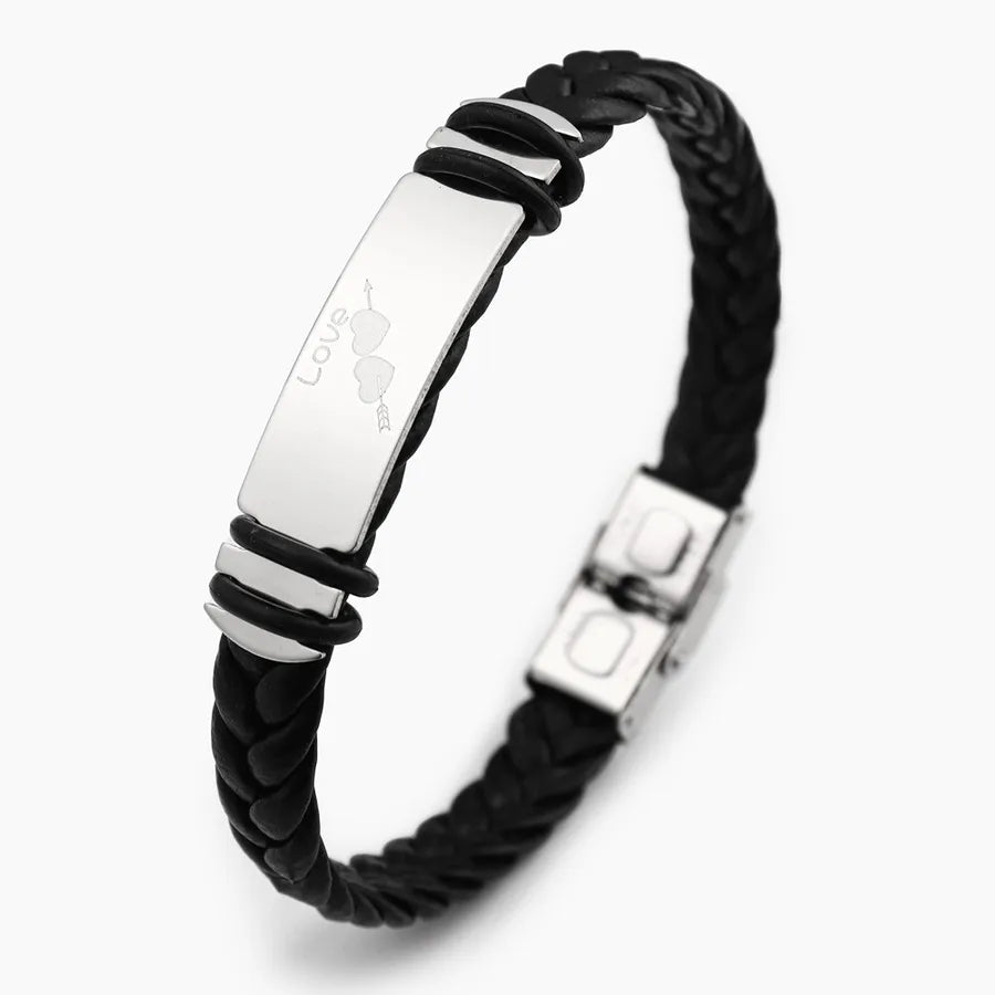 Retro Punk Solid Color 304 Stainless Steel Pu Leather Plating Men's Bangle Men Cord & Leather Bracelets