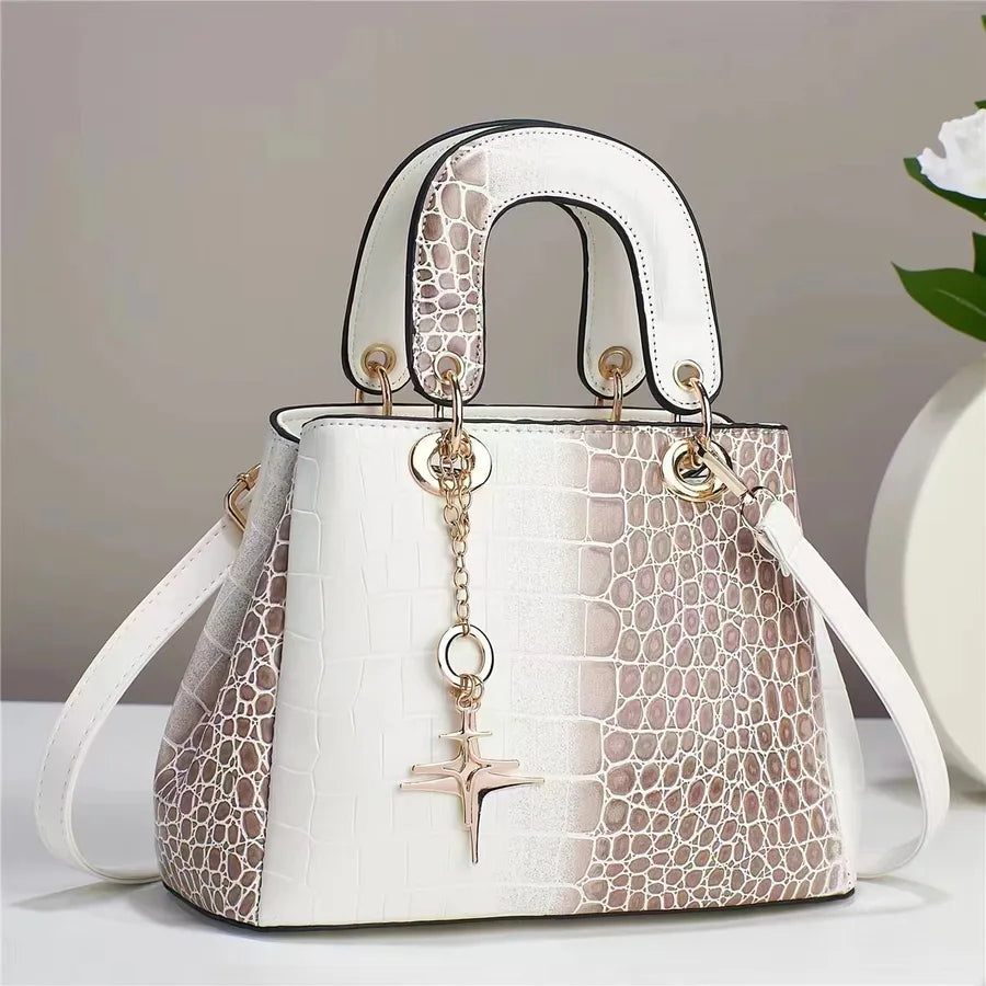Women's Pu Leather Crocodile Elegant Sewing Thread Bucket Zipper Handbag
