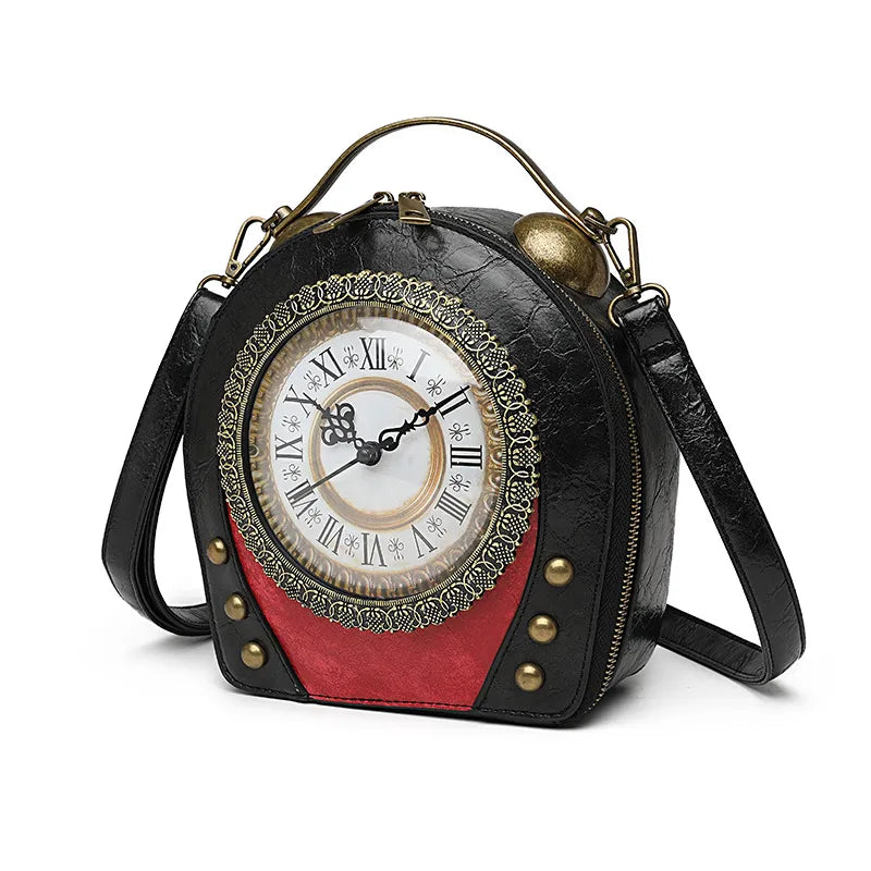 Women's PU Clock Vintage Style Semicircle Zipper Circle Bag