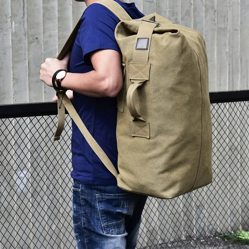 Unisex Solid Color Canvas Zipper Functional Backpack Hiking Backpack