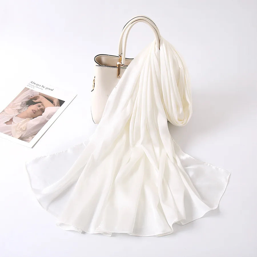 women's lady fashion simple style solid color satin silk scarves