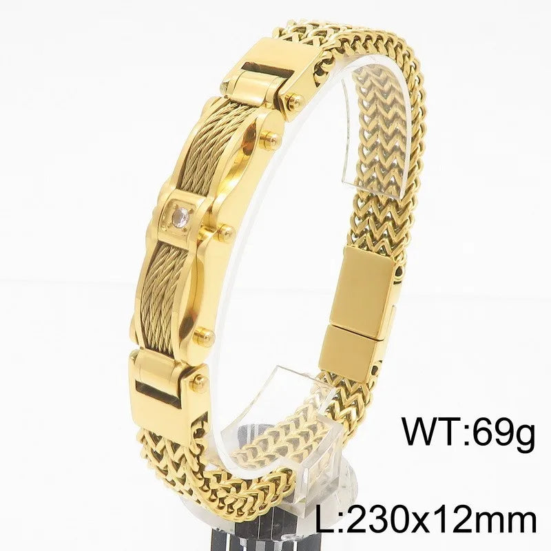 Hip-Hop Solid Color 304 Stainless Steel Inlay Zircon 18K Gold Plated Men's Bracelets