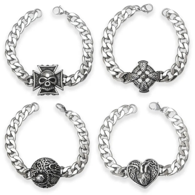 Hip-Hop Punk Classic Style Geometric Titanium Steel Unisex Bracelets Men Chain Bracelets