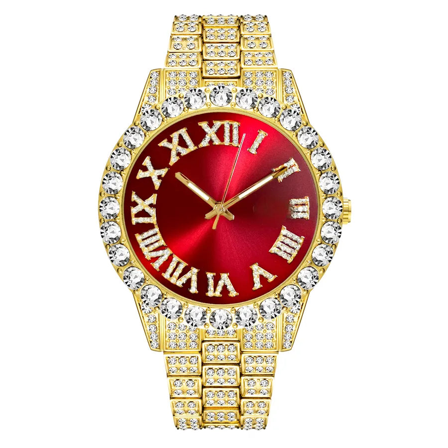 MISSFOX Watch  Explosions Men's Personalized Hip Hop Style  Water Ghost Roman Diamond Quartz Watch Men