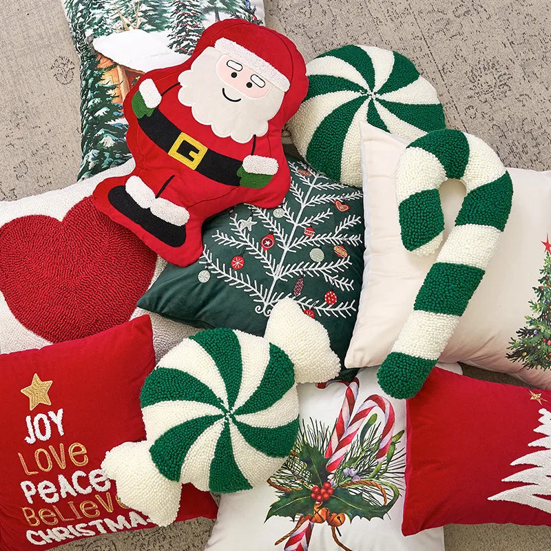 Christmas New Style Ins Wind Cushion Living Room Home Sofa Pillow Flocking Embroidery Candy Cushion Cover
