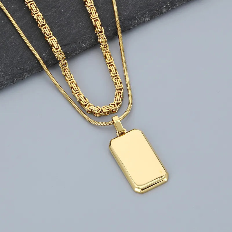 Wholesale Jewelry Hip-Hop Vintage Style Rectangle Titanium Steel 18K Gold Plated Plating Double Layer Necklaces snake chain