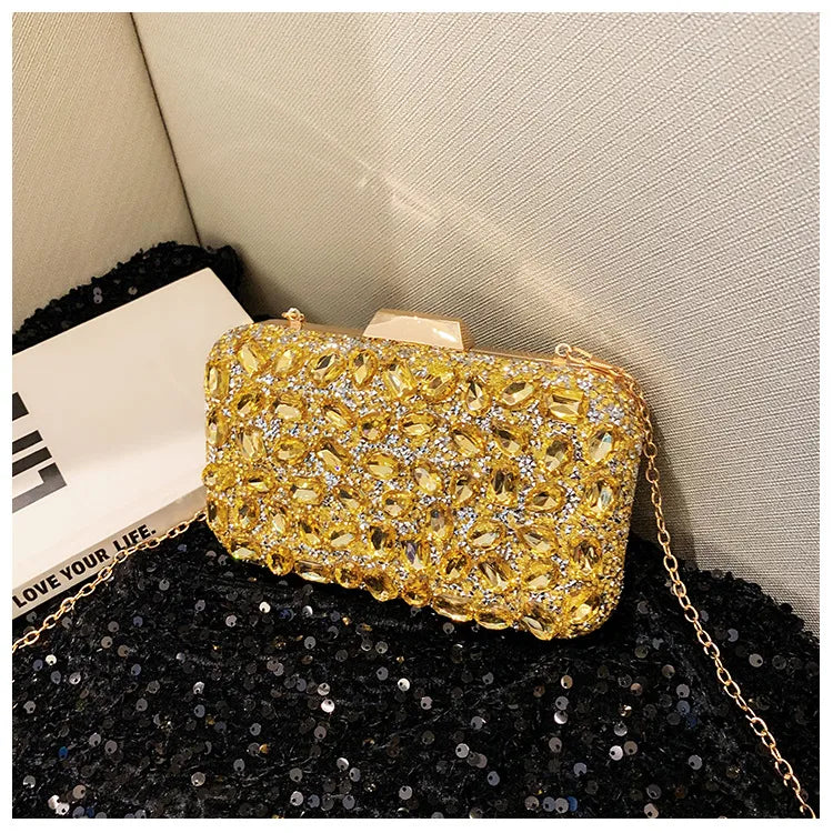New  Diamond Shiny Bag Diamond Clutch Dinner Bag Wedding Bag Party Bag Small Square Bag Women's Bag